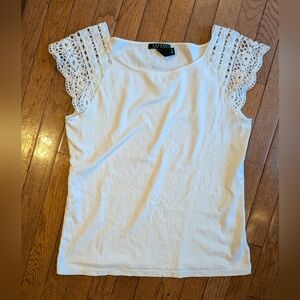 Lauren Ralph Lauren White Lace Sleeve Blouse